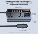 مبدل برق فندکی خودرو 200 وات | تبدیل 12 ولت به 220 ولت با USB و Type-C - تصویر 3